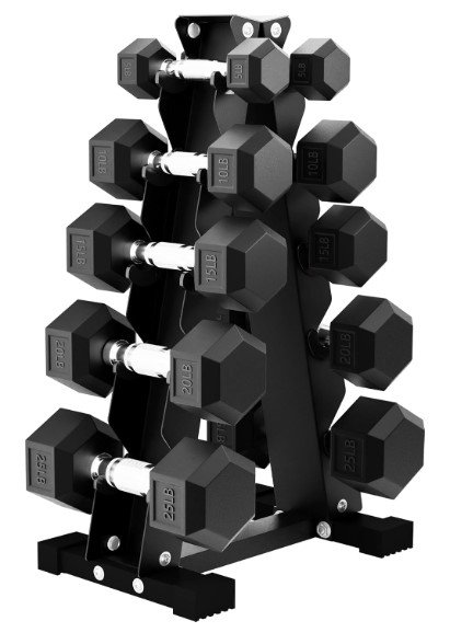 BalanceFrom Rubber Coated Hex Dumbbell Weight Set with Rack
