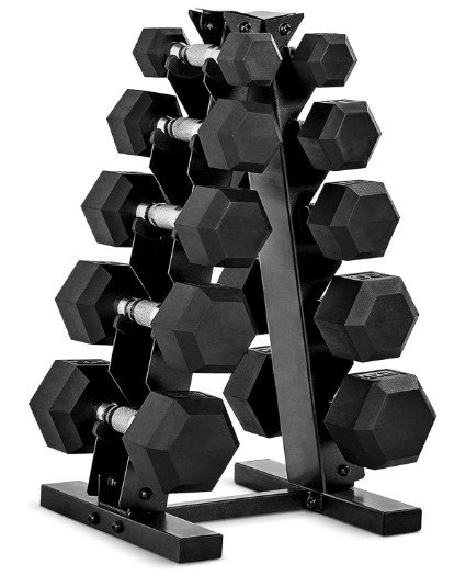 CAP Barbell Rubber Coated Dumbbell Weight Set with Rack