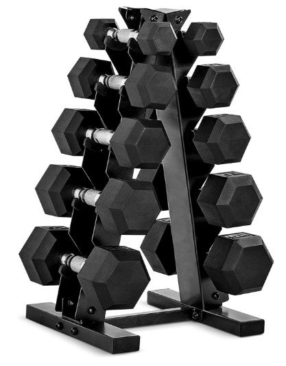 CAP Rubber Coated Dumbbell Weight Set with Rack