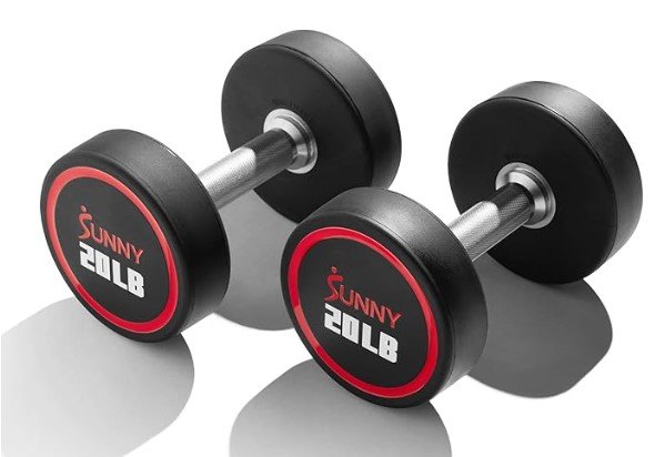 Sunny Health & Fitness Premium Polyurethane Commercial Grade Round Dumbbells