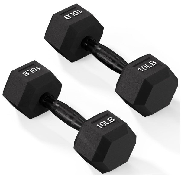Fitvids Rubber Encased 10 LB Hex Dumbbell
