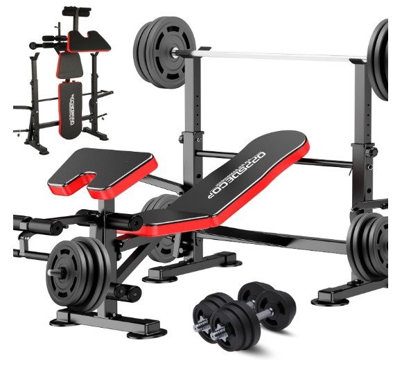 OPPSDECOR Weight Bench Set with Squat Rack