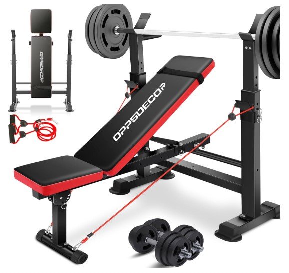 OPPSDECOR Weight Bench Set with Squat Rack
