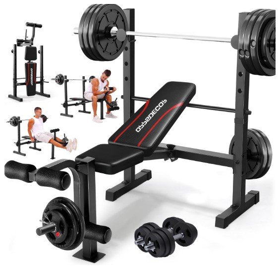 OPPSDECOR Weight Bench with Squat Rack Leg Extension & Leg Curl