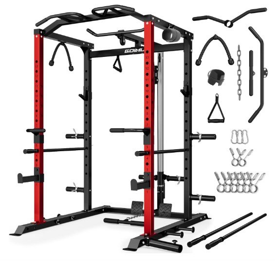 Goimu Squat Rack with LAT Pulldown for Home Gym