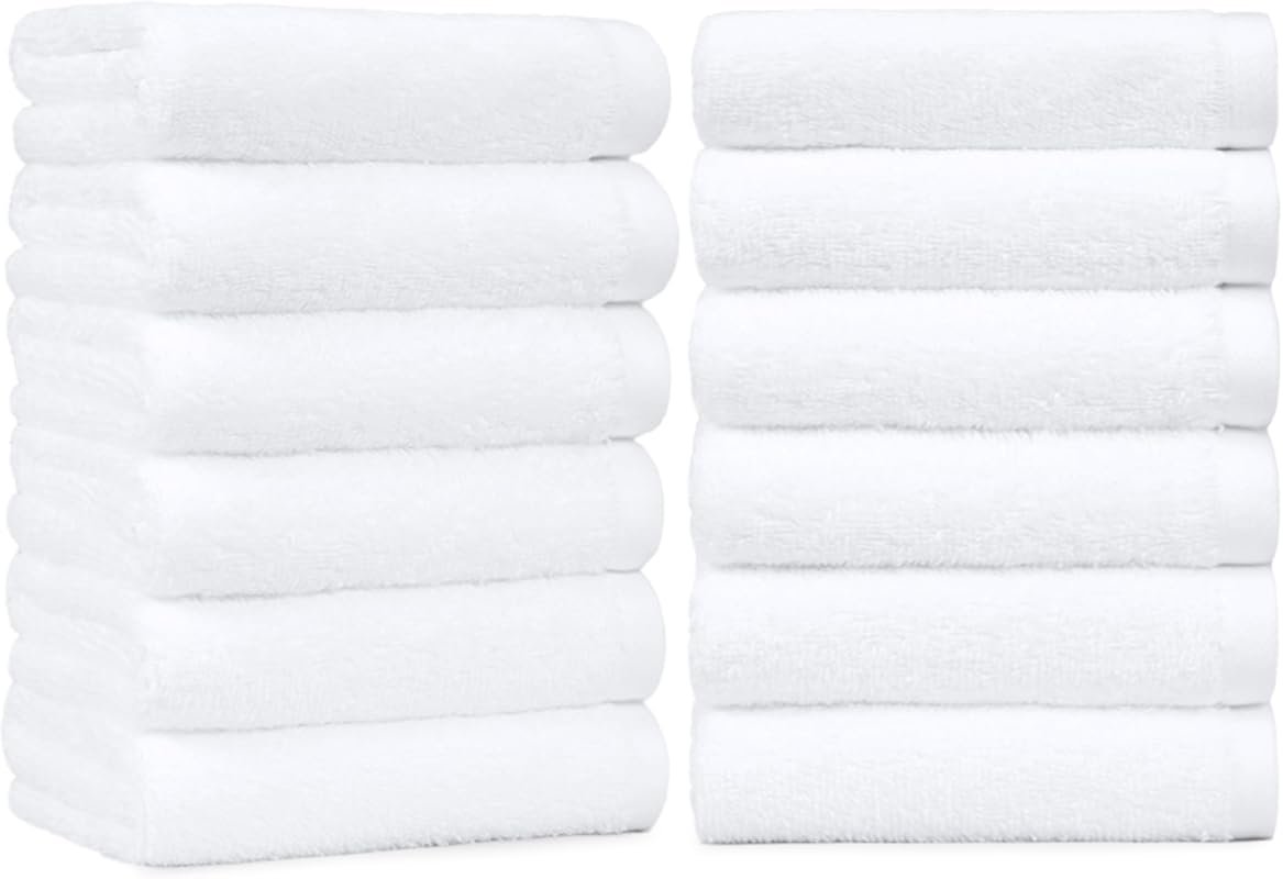 Amazon Basics 12-Pack Cotton Hand Towels – Soft, Thick, 16x26 Inch for