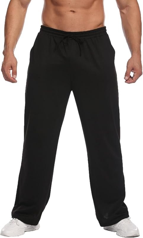 Deyeek Men's Lightweight Open Bottom Sweatpants with Pockets for Gym &