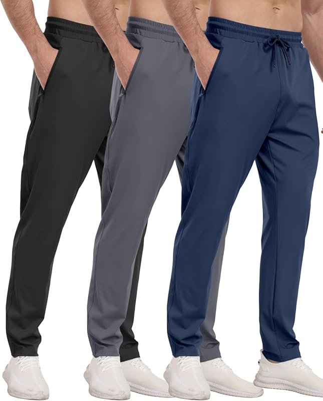 3-Pack Men's Athletic Joggers with Zipper Pockets for Gym, Running & W