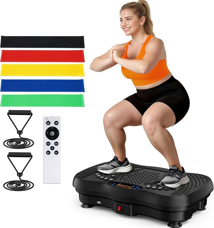 130-Level Vibration Plate with Bluetooth, Resistance Bands, and 450 Lb