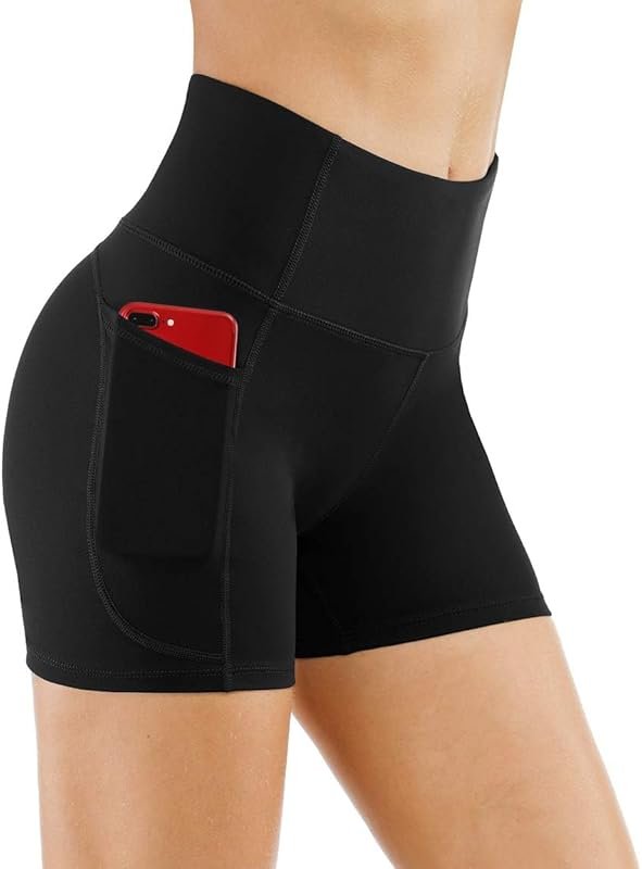 High Waist Yoga Shorts for Women with Tummy Control and Deep Pockets