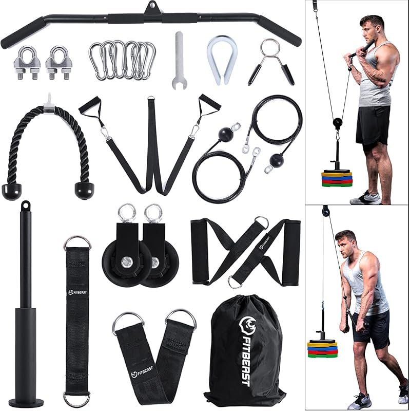 FitBeast Pulley System for Home Gym – LAT Pulldown, Biceps Curl & Stre