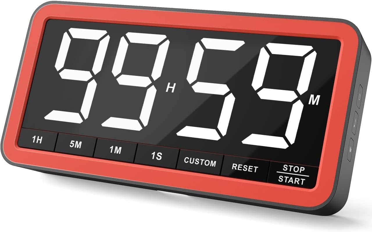 Extra Large 7.8” LED Kitchen Timer with 4 Alarms, 3 Brightness Levels