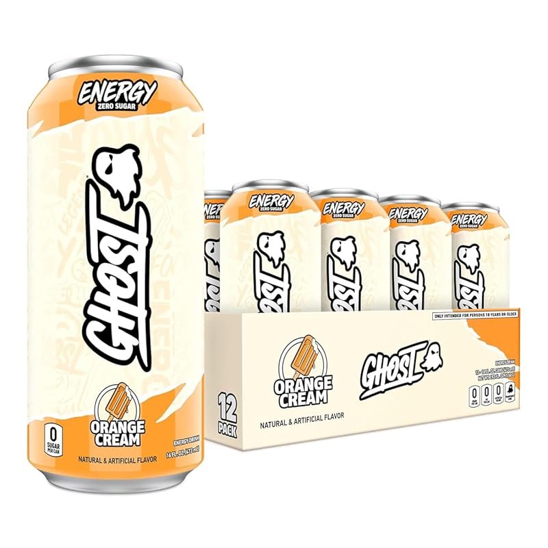 GHOST Energy Drink Orange Cream 16oz Cans – 200mg Natural Caffeine, L-
