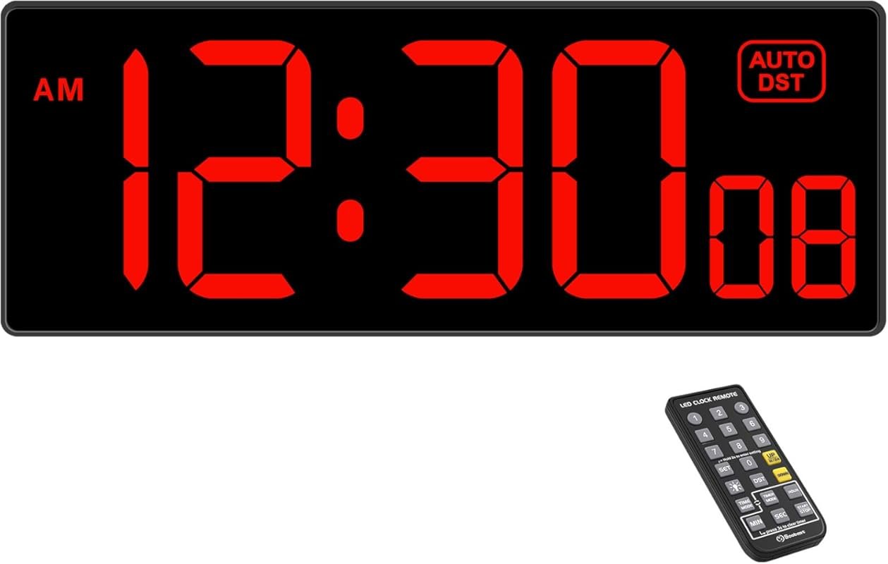 Soobest Large LED Digital Wall Clock with Seconds, Remote Control & 5 