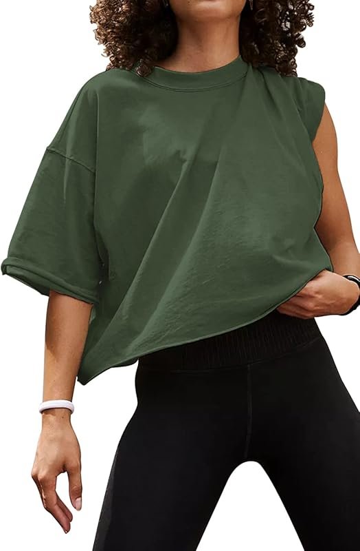 Women's Oversized Crop Tops, Short Sleeve Drop Shoulder Loose Yoga Run
