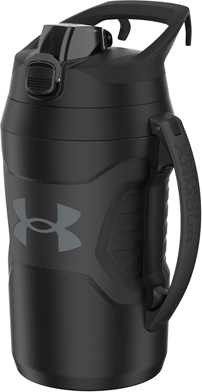 64 oz Black Insulated Water Bottle with Handle & Fence Hook for Footba