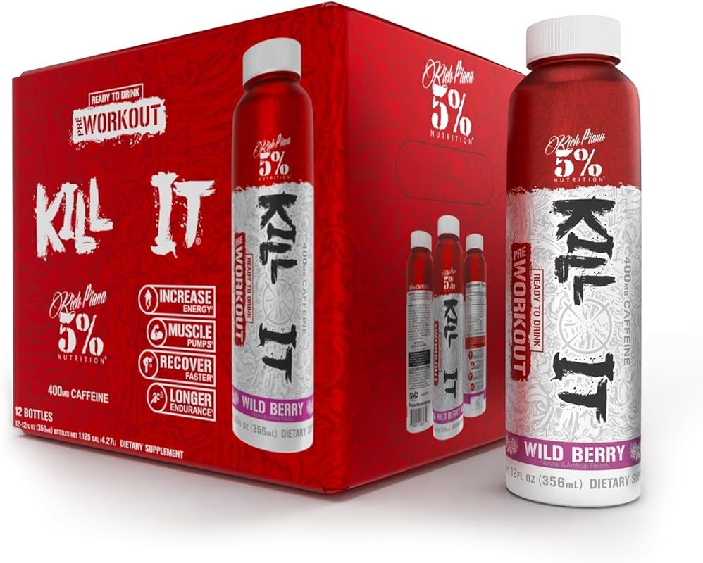 5% Nutrition Kill It RTD Pre Workout – 400mg Caffeine, Extreme Pump &