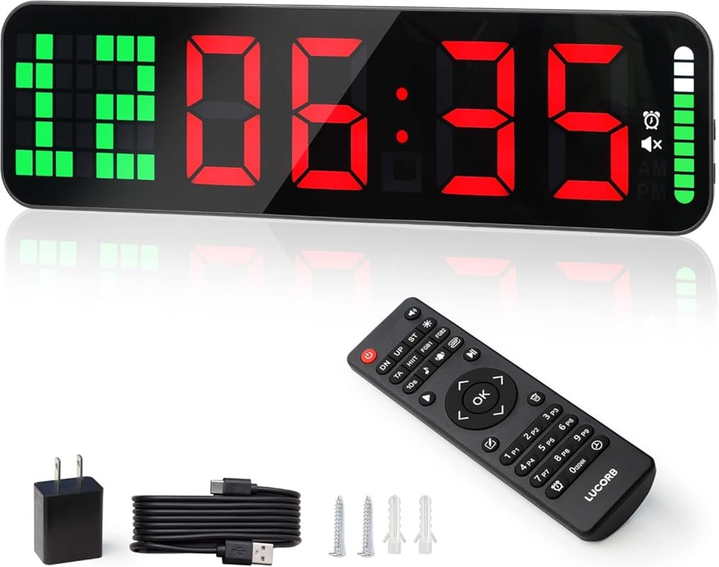 Large Digital Gym Clock with Progress Bar, Remote Control, and Countdown