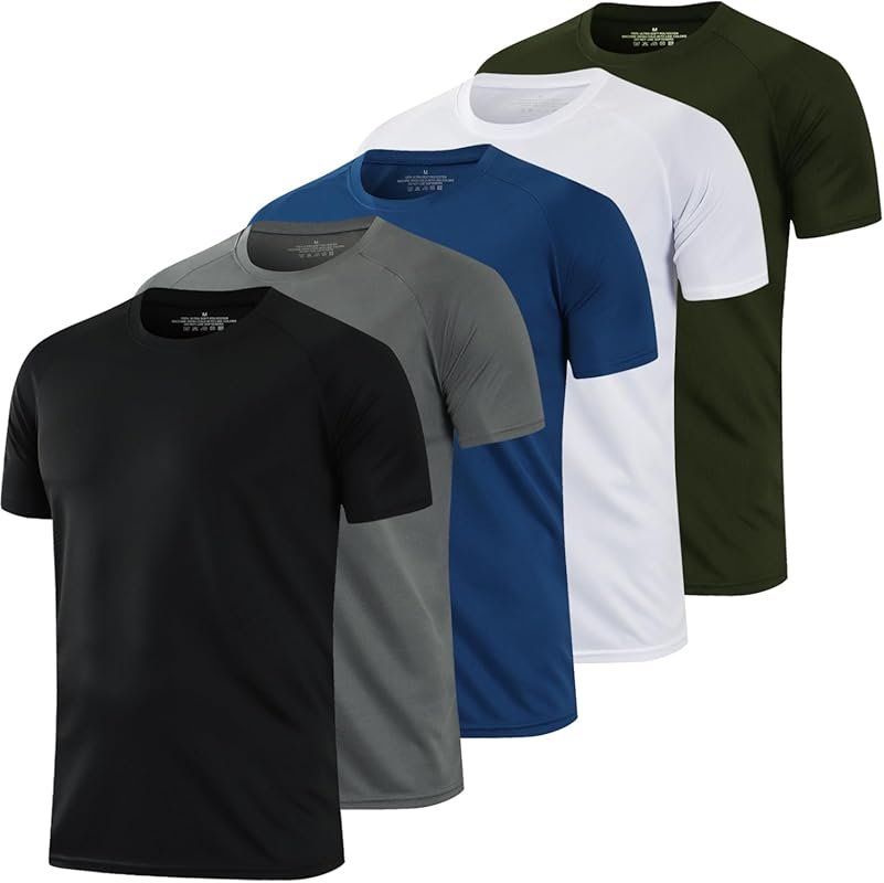1/5 Pack Men's Dry Fit Running Shirts – Breathable, Wicking Athletic G