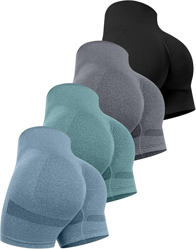 CHRLEISURE 4-Pack High Waisted Workout Shorts for Women – Scrunch, Sea