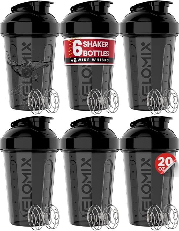 VELOMIX 6-Pack 20oz Protein Shaker Bottles with Wire Whisk – Leak Proo