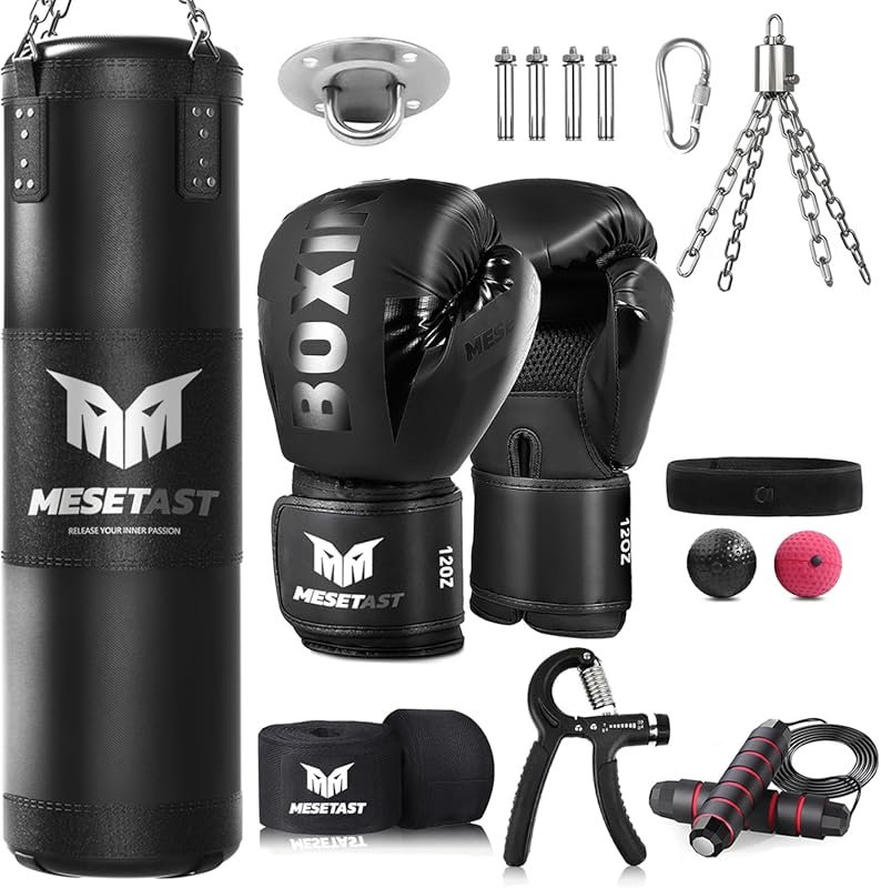 4ft Unfilled Heavy Boxing Bag Set with 12 oz Gloves for MMA, Karate & 
