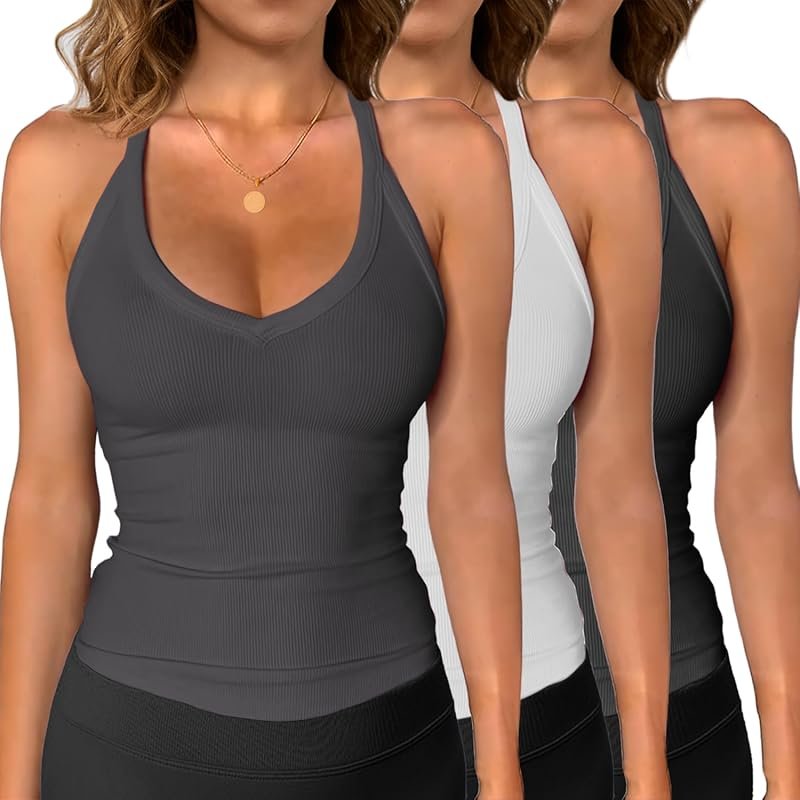iGENJUN 3-Pack Racerback V-Neck Workout Tank Tops for Women – Slim Fit