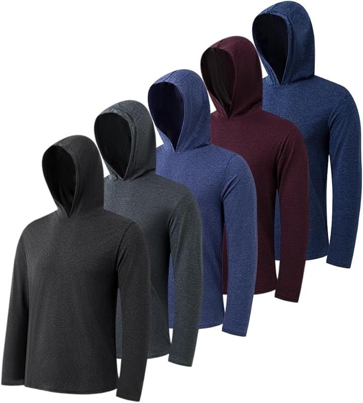 5 Pack Men's Lightweight Pullover Hooded Tees – Long Sleeve Sweatshirt