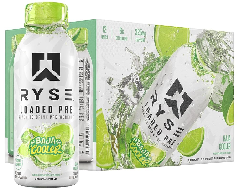 RYSE Loaded Pre Workout Baja Cooler – 325mg Caffeine, Sugar-Free, Citr