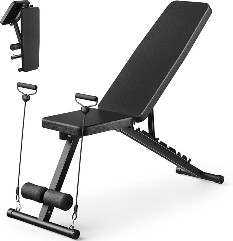 600LBS Foldable Adjustable Weight Bench with Resistance Bands, Incline