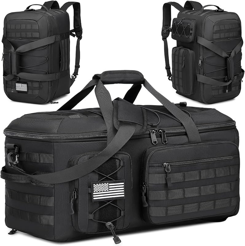 50L 3-in-1 Tactical Gym Duffle with Shoe Compartment for Men, Overnigh