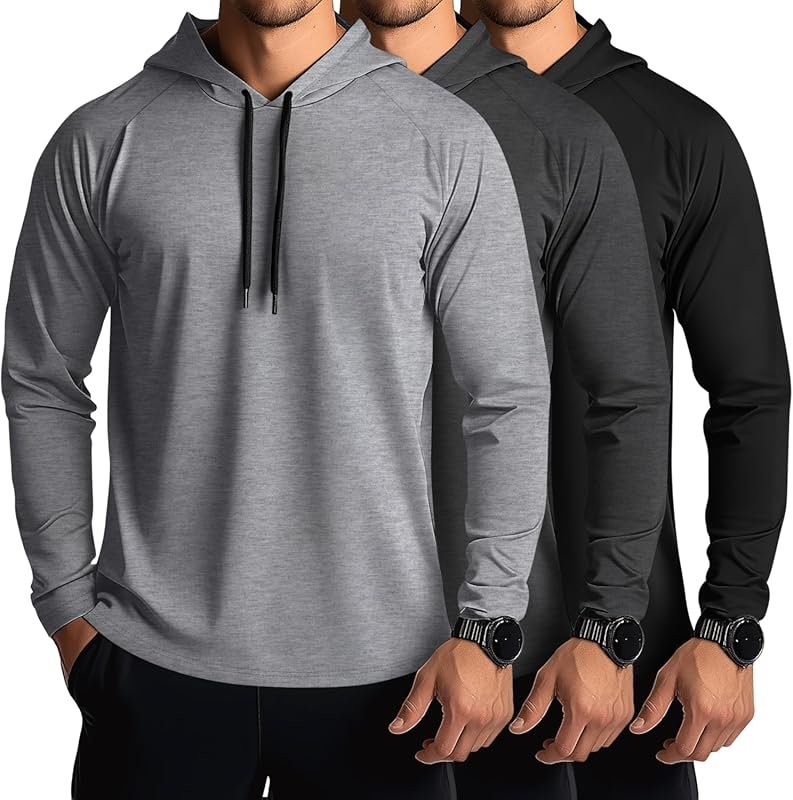 3-Pack Big & Tall Men's Lightweight Hoodies – Long Sleeve Workout, Run