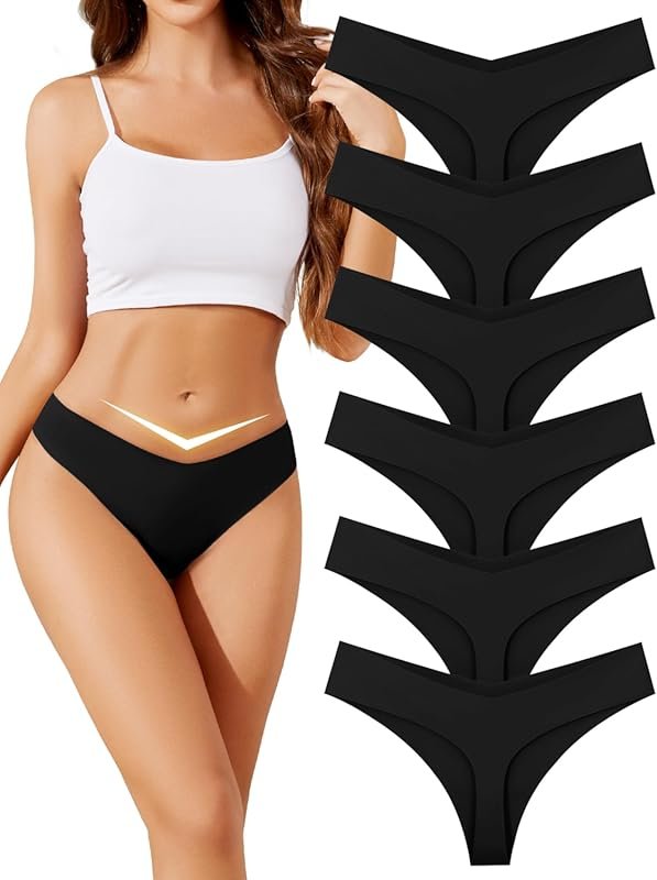 ANSUKOO Seamless V Cut Thongs for Women, No Show 6-Pack