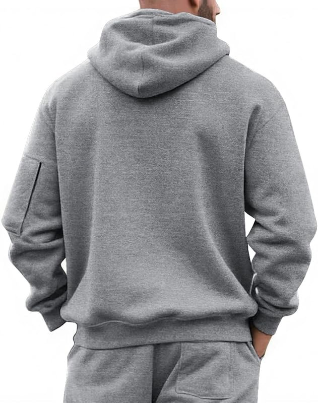 Men's Quarter Zip Fleece Hoodie with Kangaroo Pocket – Athletic Workou