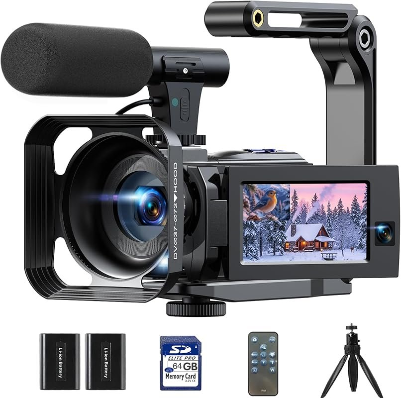 5K Dual Lens Camcorder with 270° Rotatable Touchscreen, Night Vision, 