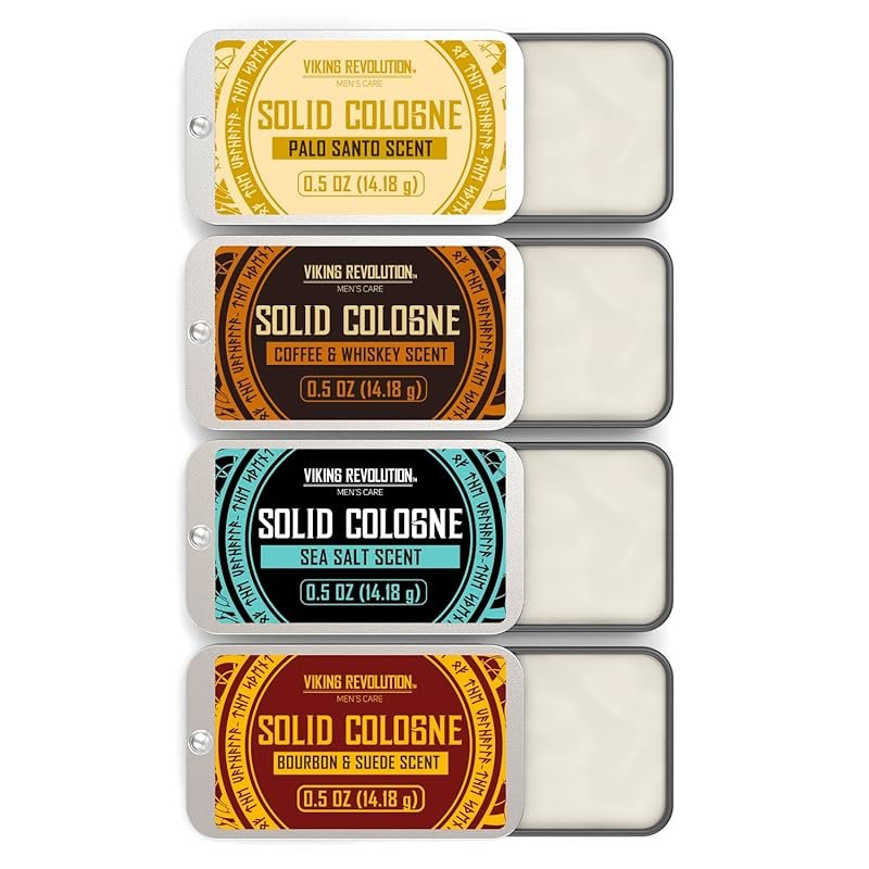 Viking Revolution 4-Pack Solid Cologne Gift Set – Coffee, Whiskey, Pal