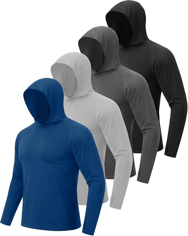 4 Pack UPF 50+ Sun Hoodie for Men – Lightweight Long Sleeve UV Protect