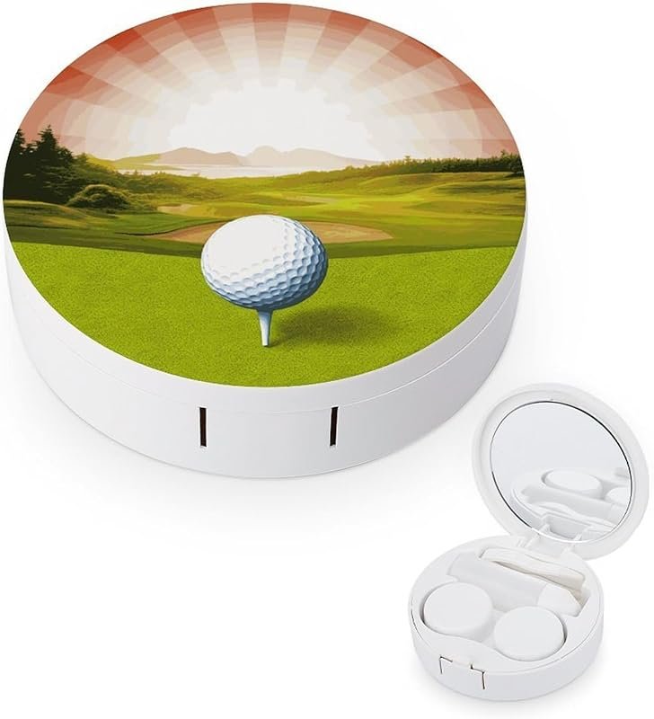 Golf Sport Contact Lens Case with Mirror, Solution Bottle, Tweezers & 