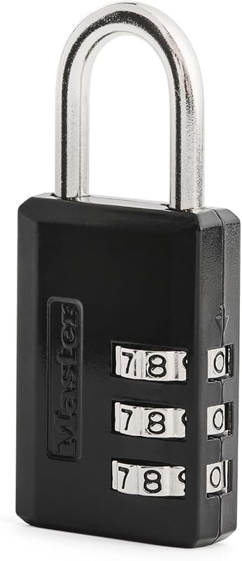 Master Lock Black 3-Digit Combo Padlock for Gym, Luggage, Backpacks, a