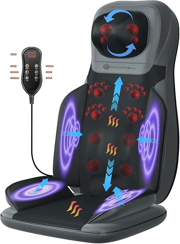 Shiatsu Massage Chair Pad with Heat Full Back Rolling Stress Relief Ho