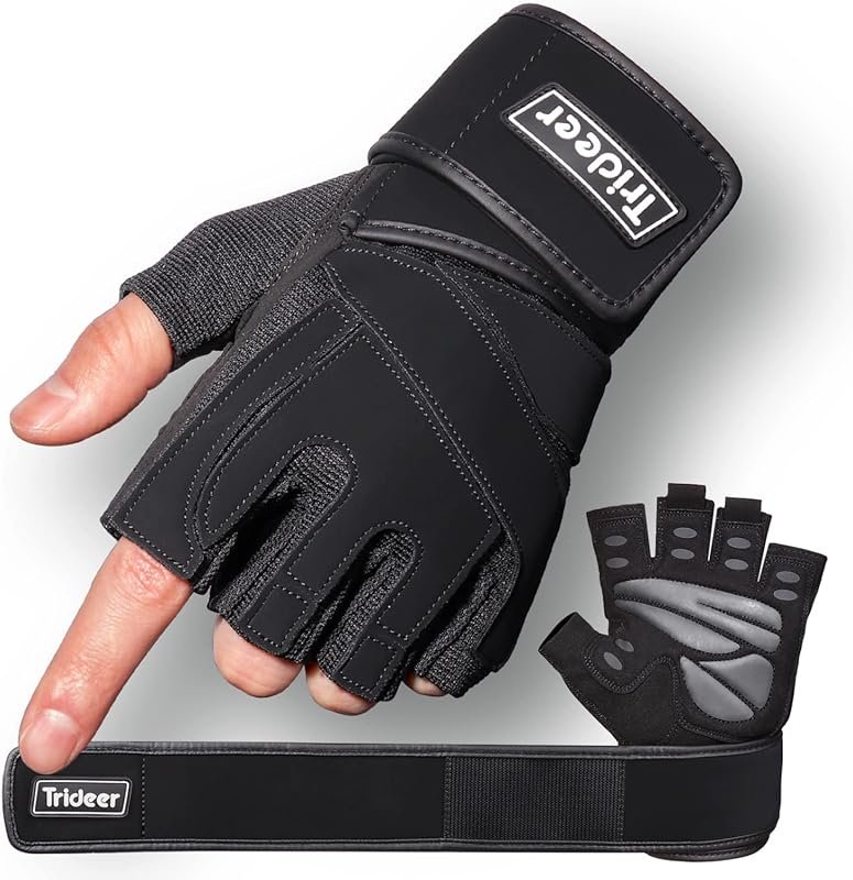 Trideer Men's Weight Lifting Gloves with Wrist Wrap Support, Full Palm
