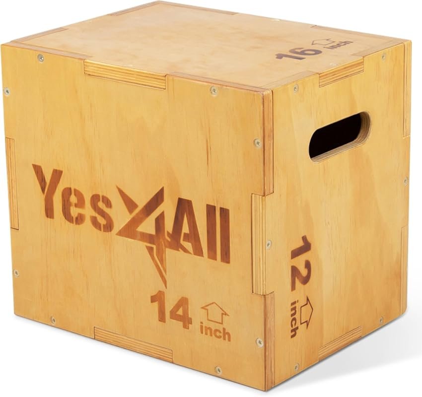 Yes4All 3-in-1 Wooden Plyo Box 450 lbs Capacity Smooth Edges Handles f