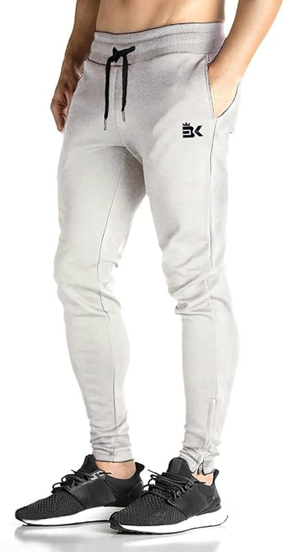 BROKIG Men's Zip Joggers – Lightweight Gym Workout Track Pants with Zi