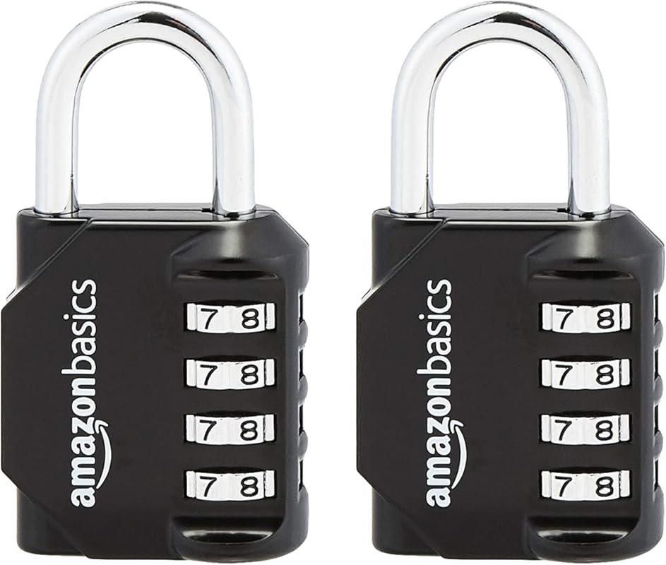Amazon Basics 4-Digit Combo Lock, 2-Pack Black for Luggage, Lockers, a