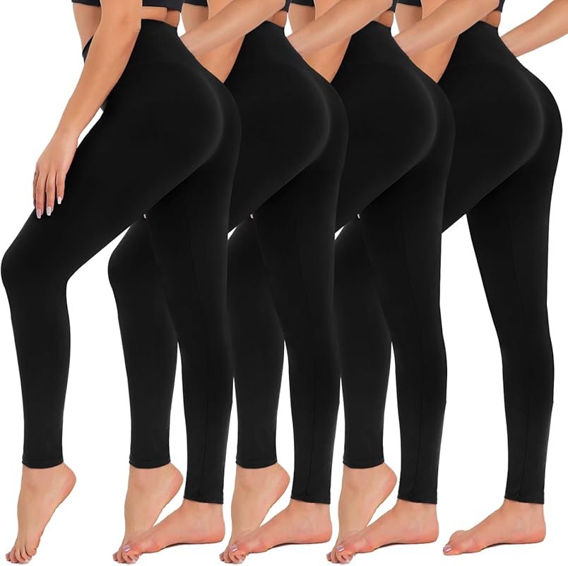 CAMPSNAIL 4 Pack Women's High Waisted Tummy Control Black Yoga Legging