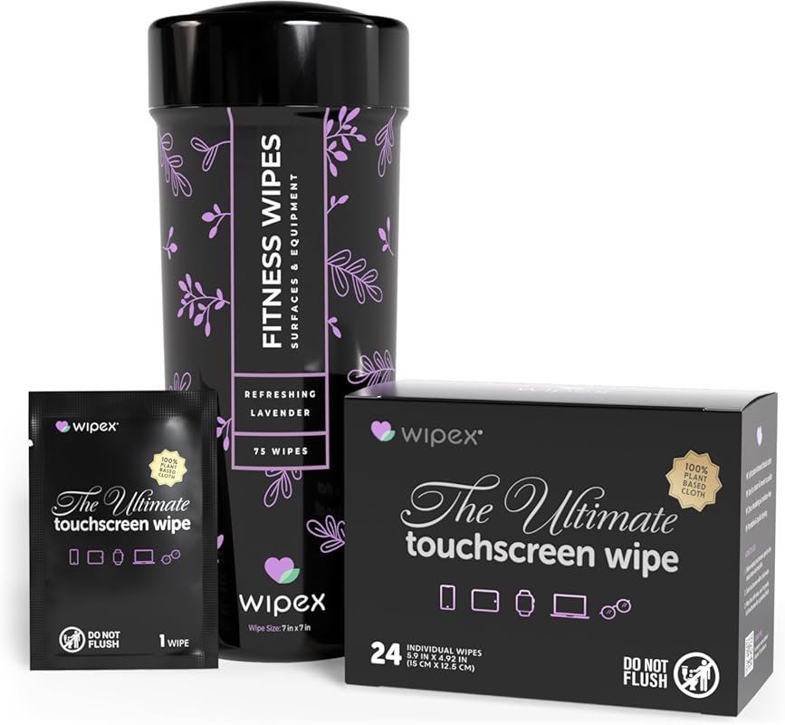 Wipex Gym & Screen Wipes Combo Pack - 75ct Canister 24ct Wrapped Laven