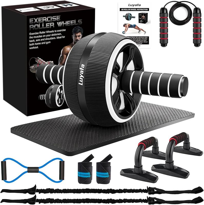 10-in-1 Ab Roller Wheel Kit with Resistance Bands Knee Mat Jump Rope P