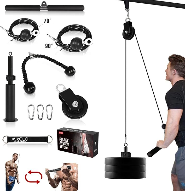Mikolo Dual Cable LAT Pulley System for Home Gym 70'' 90'' Upgraded Pi