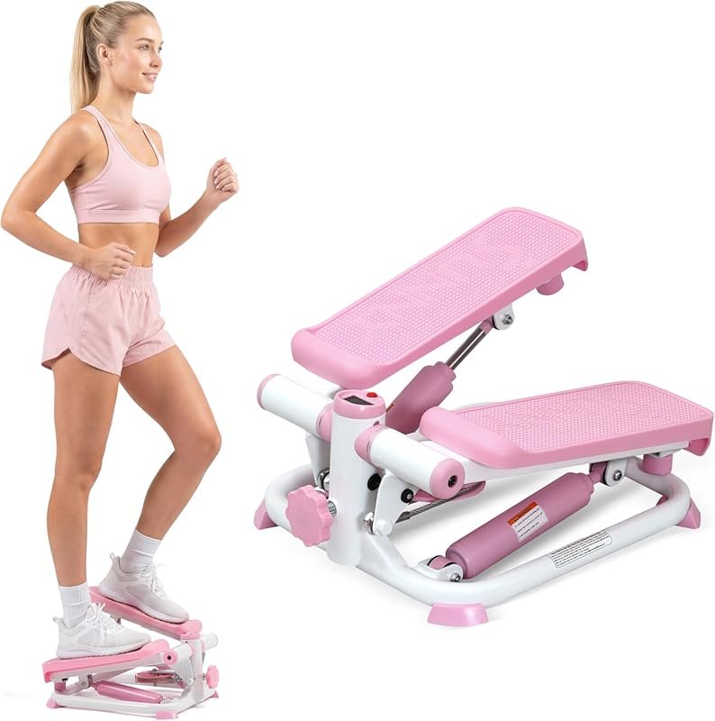 Sunny Health & Fitness Mini Stepper with Resistance Bands, App Connect