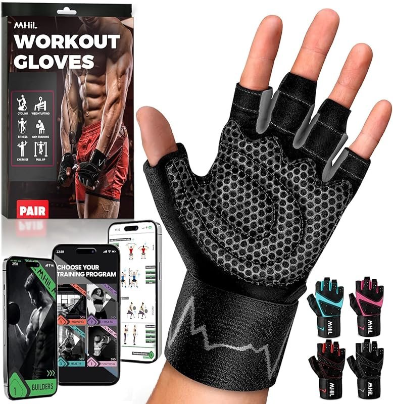 MhIL Comfortable Workout Gloves for Men with Enhanced Grip, Hand Prote